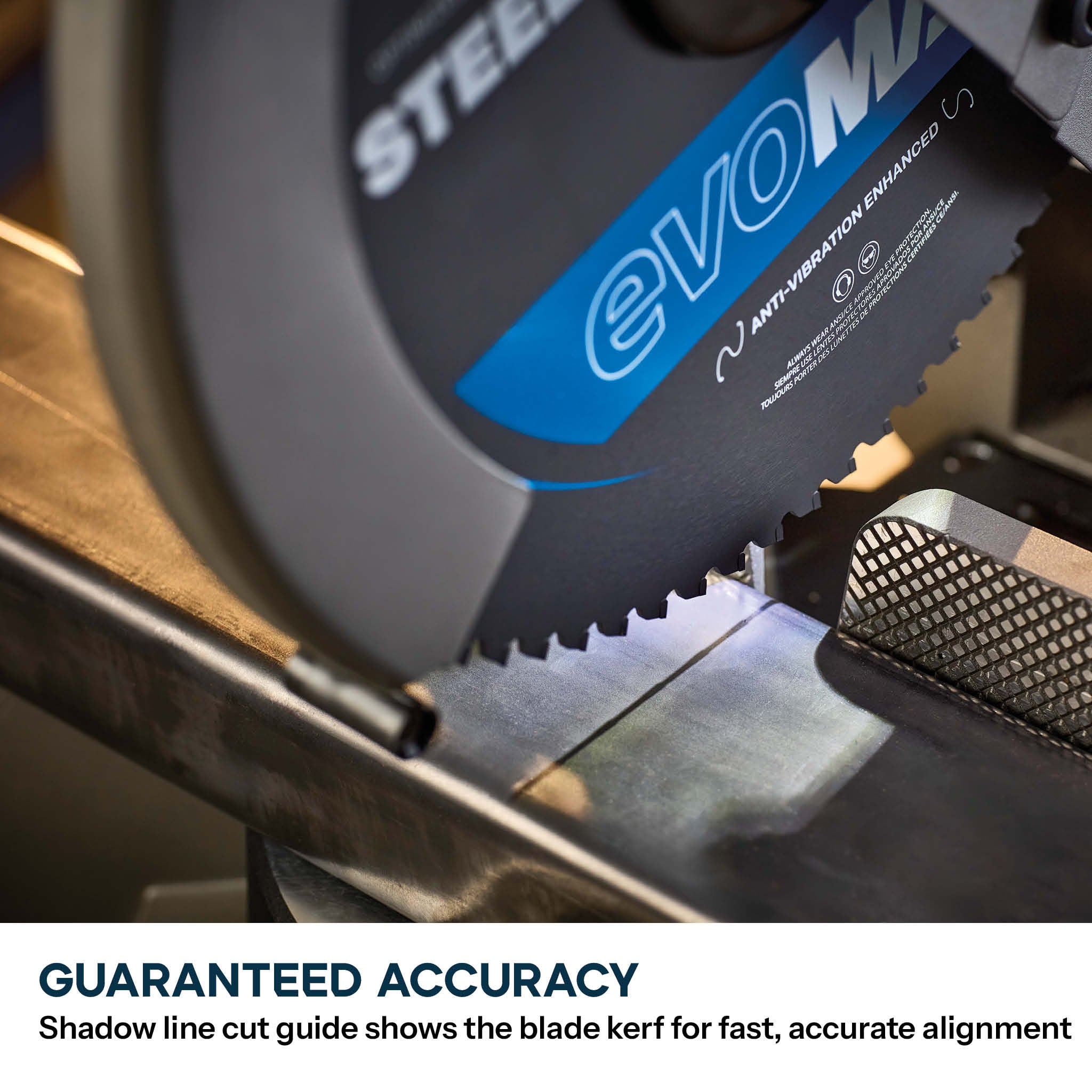 Evolution 355mm Metal Cutting Mitre Chop Saw with EVOMAX 80T Cermet Long-Life Blade, Intelligent Motor Technology & Shadowline Guide | S355MCS-G2