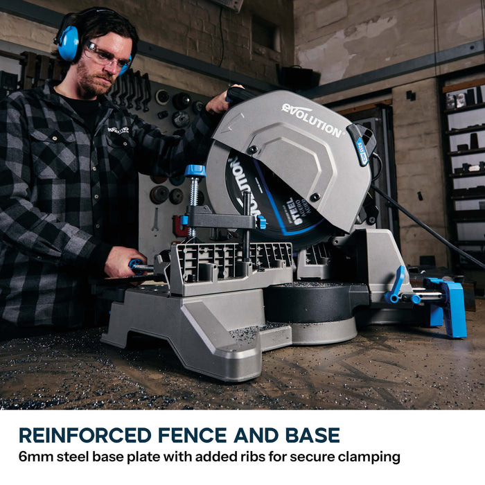 Evolution 355mm Metal Cutting Mitre Chop Saw with EVOMAX 80T Cermet Long-Life Blade, Intelligent Motor Technology & Shadowline Guide | S355MCS-G2