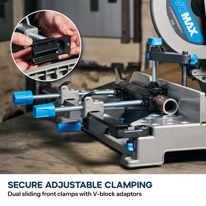 Evolution 355mm Metal Cutting Mitre Chop Saw with EVOMAX 80T Cermet Long-Life Blade, Intelligent Motor Technology & Shadowline Guide | S355MCS-G2