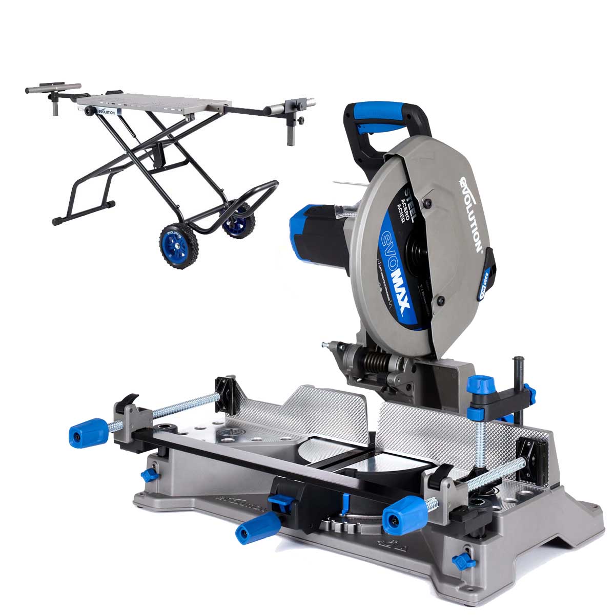 Evolution S355MCS-G2 355mm Heavy Duty Chop Mitre Saw & Wheeled Stand Bundle