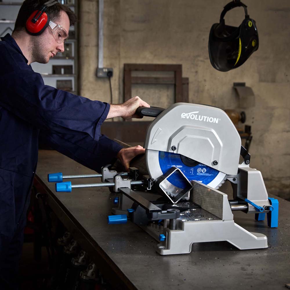 Evolution S355MCS 355mm Heavy Duty Chop Mitre Saw & Wheeled Stand Bundle