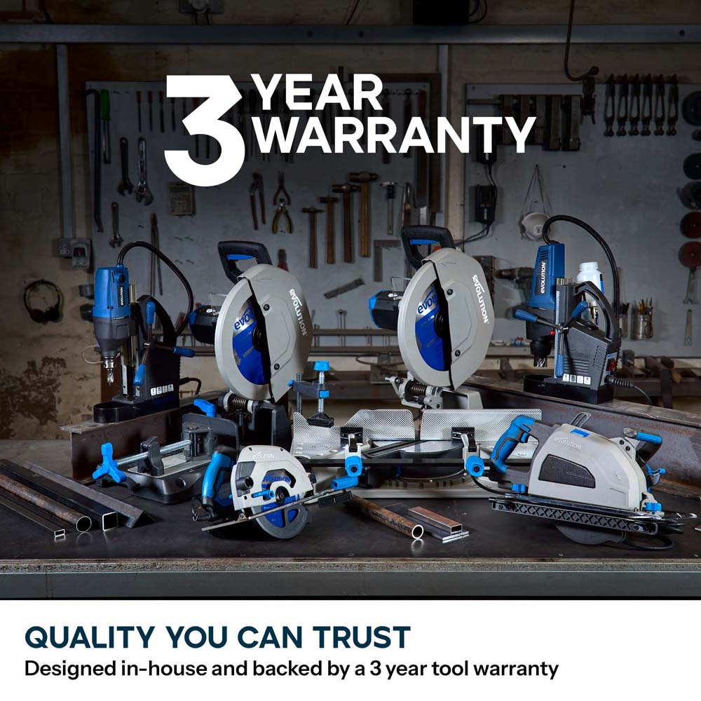 Evolution S355MCS 355mm Heavy Duty Chop Mitre Saw & Wheeled Stand Bundle
