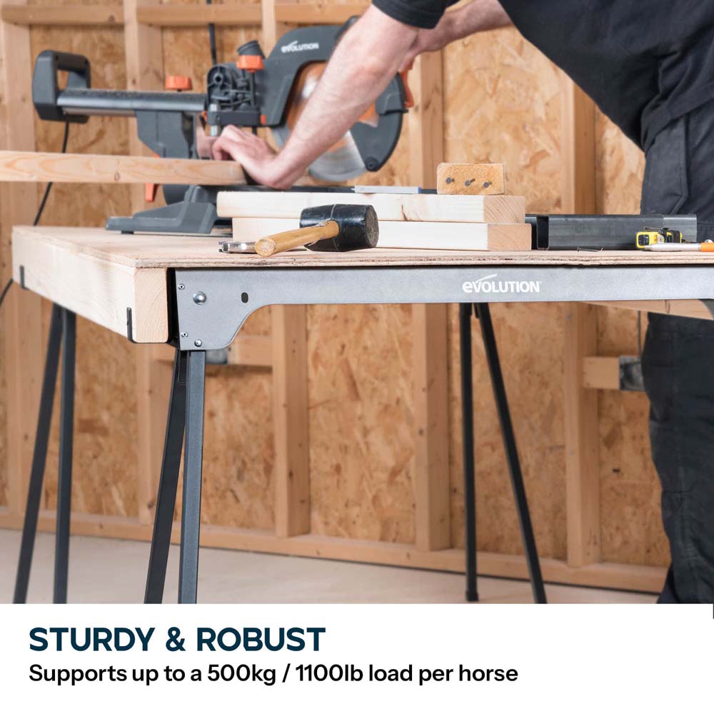 Evolution R185CCS 185mm Circular Saw & 500kg Saw Horse Bundle