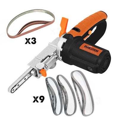 Evolution 400w Electric Thin Belt Sander Power File 230v With 12 Belts Plus Flat & Curved Surface Heads