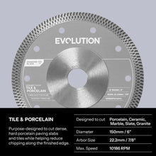 150mm Porcelain & Tile Diamond Mini Disc Cutter Blade, 22.2mm Bore