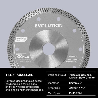 150mm Porcelain & Tile Diamond Mini Disc Cutter Blade, 22.2mm Bore