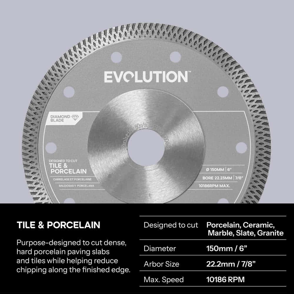150mm Porcelain & Tile Diamond Mini Disc Cutter Blade, 22.2mm Bore