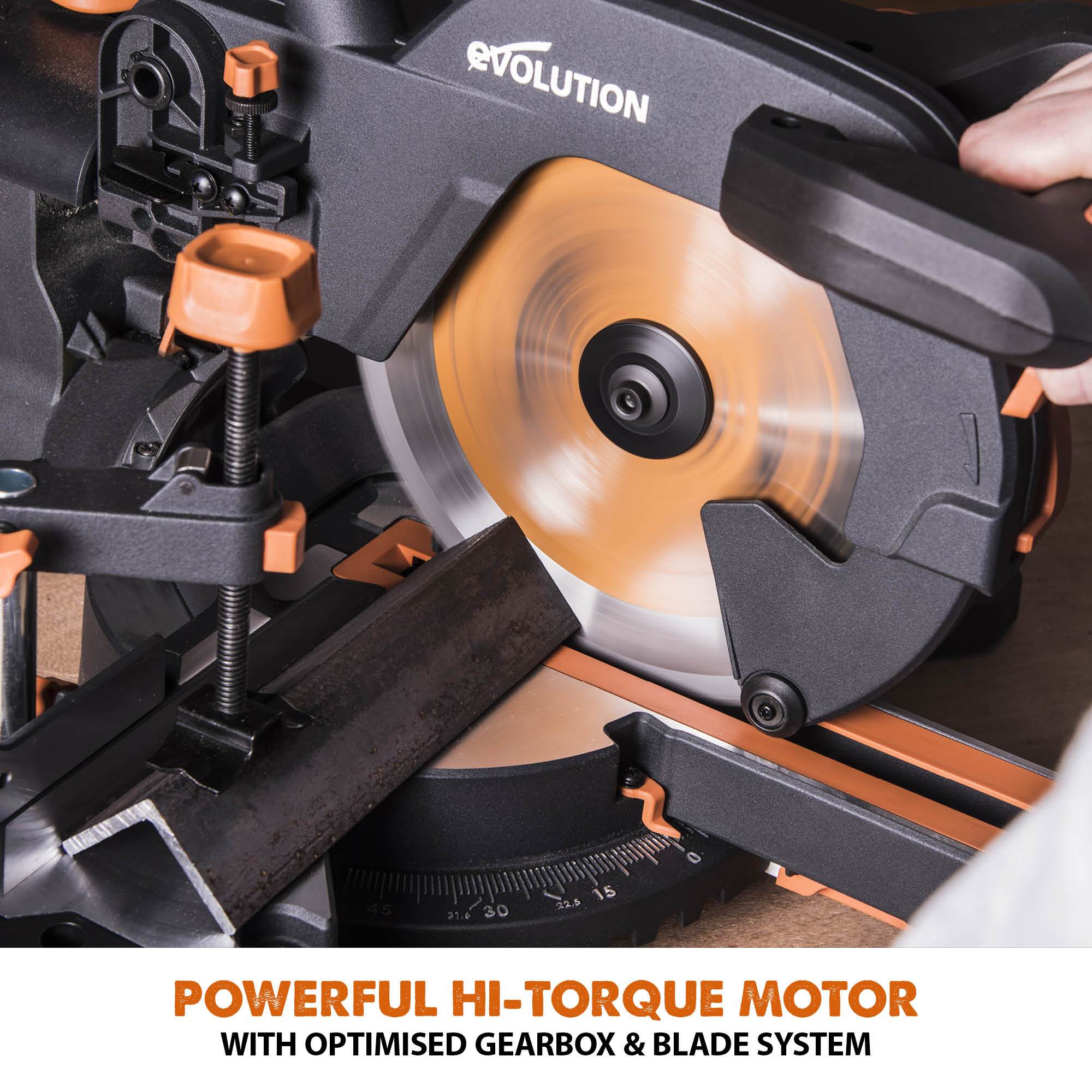 Evolution R255SMS+ 255mm Sliding Compound Mitre Saw & Stand Bundle