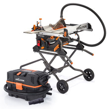 Evolution R255TBLX+ 230v Portable Jobsite Table Saw with Wheeled Stand and R15VAC Wet & Dry Vacuum