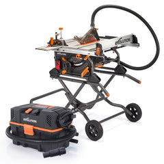 Evolution R255TBLX+ 230v Portable Jobsite Table Saw with Wheeled Stand and R15VAC Wet & Dry Vacuum