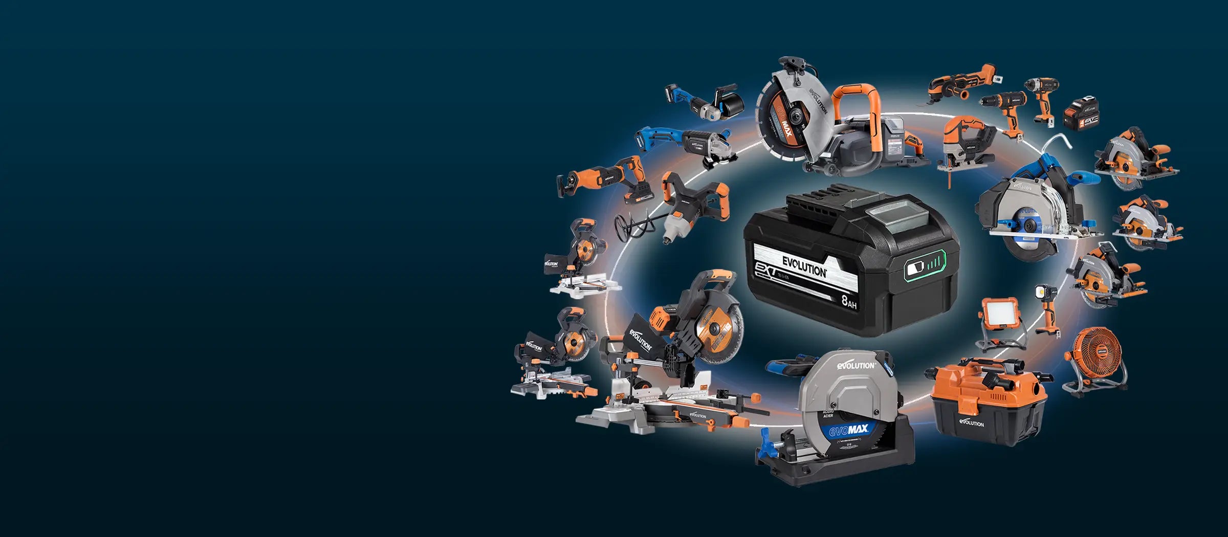 One Cordless Battery System powered by EXT Li-Ion Technology.