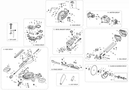 Evolution R185SMS-Li Sliding Mitre Saw Spare Parts