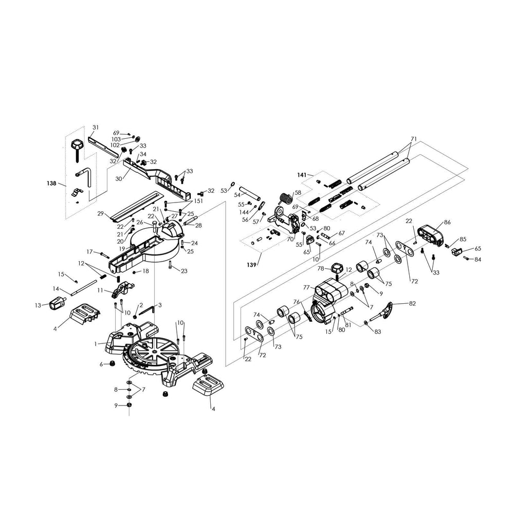 Evolution R210SMS 110V Sliding Mitre Saw Spare Parts (Base Section)