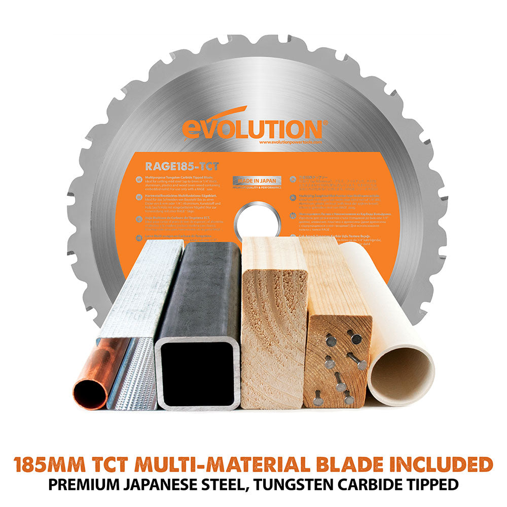 Evolution RAGE4 - 185mm Chop Saw with TCT Multi-material Cutting Blade C-grade (Refurbished fair condition)