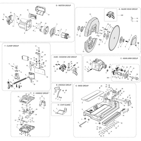 S355CPS-Li 355mm Cordless Chop Saw Spare Parts