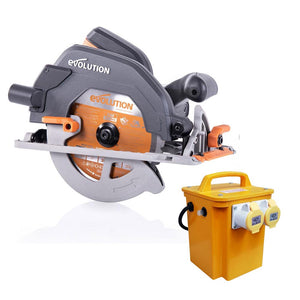 Evolution R185CCS 185mm 110V Circular Saw with 110v 3.3KVA Transformer Bundle