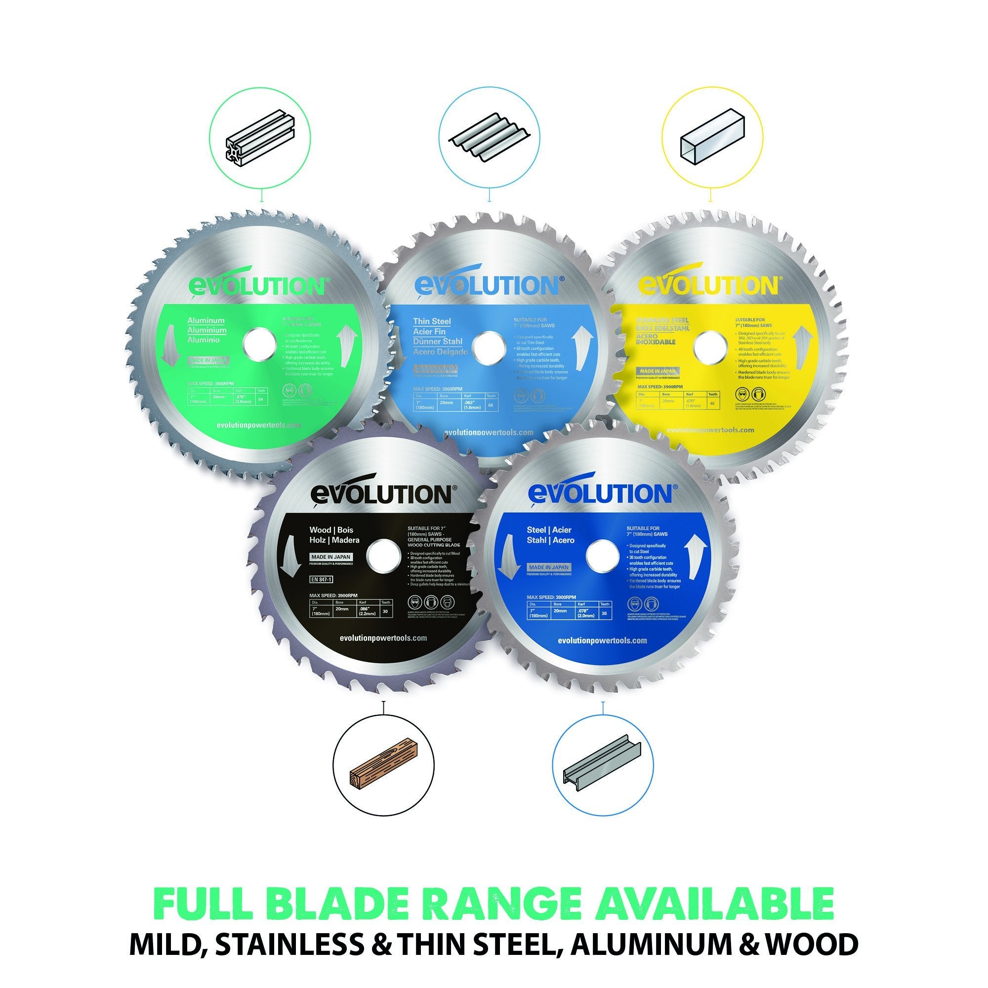 Evolution 180mm Aluminium Cutting 54 tooth TCT Circular Saw Blade