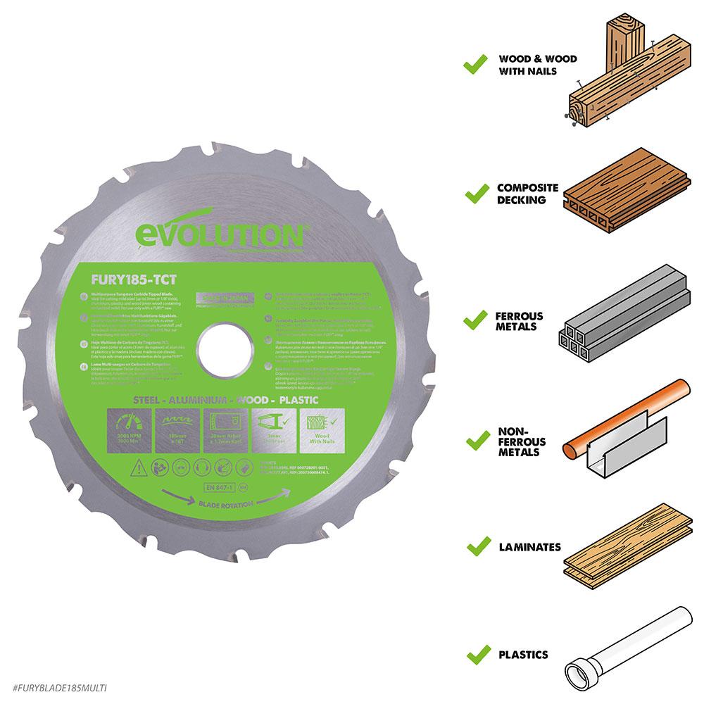 Evolution 185mm Multi-Material Cutting 16T Circular Saw Blade