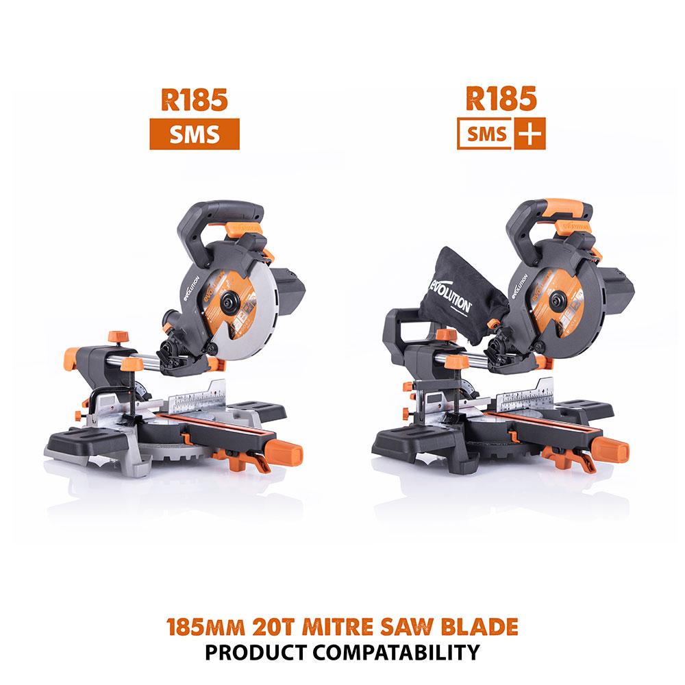 Evolution 185mm Multi-Material Cutting 20T Mitre Saw Blade