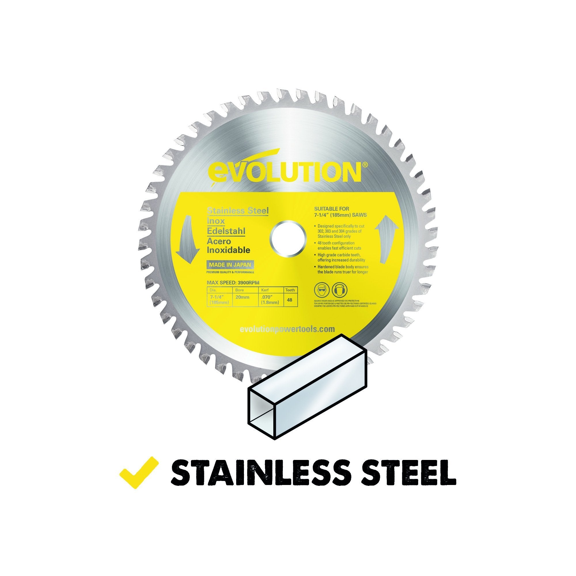Evolution 185mm Stainless Steel Cutting 48T TCT Circular Saw Blade