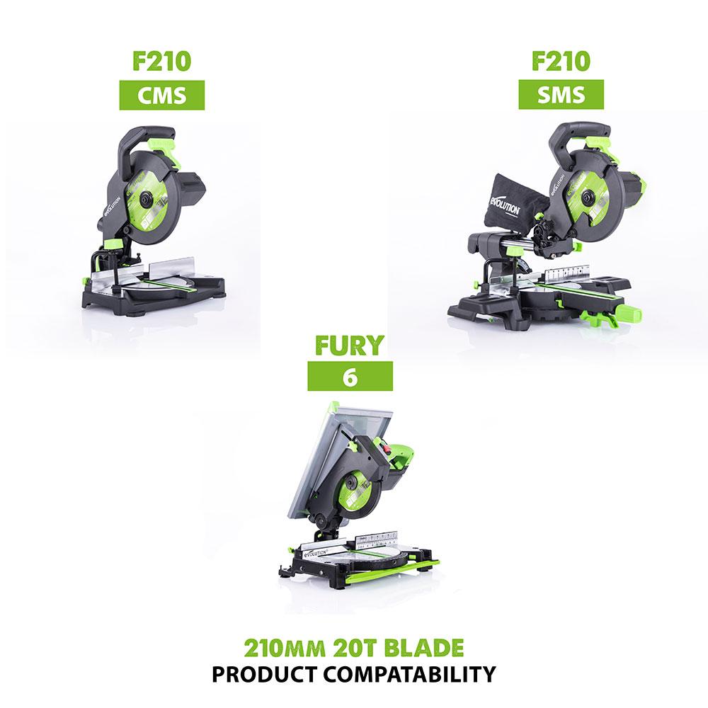 Evolution 210mm Multi-Material Cutting 20T Mitre & Table Saw Blade