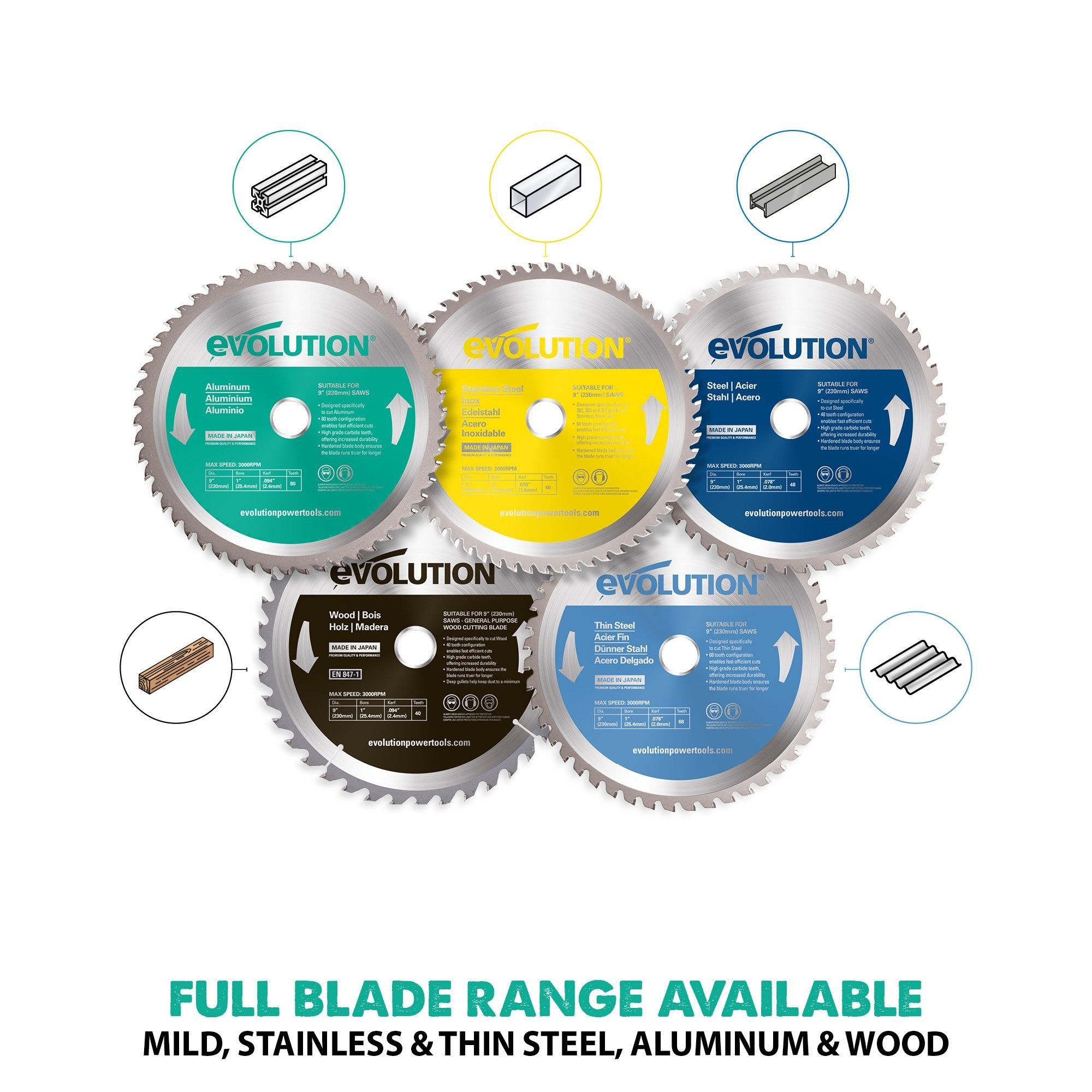 Evolution 230mm Aluminium Cutting 80T TCT Circular Saw Blade