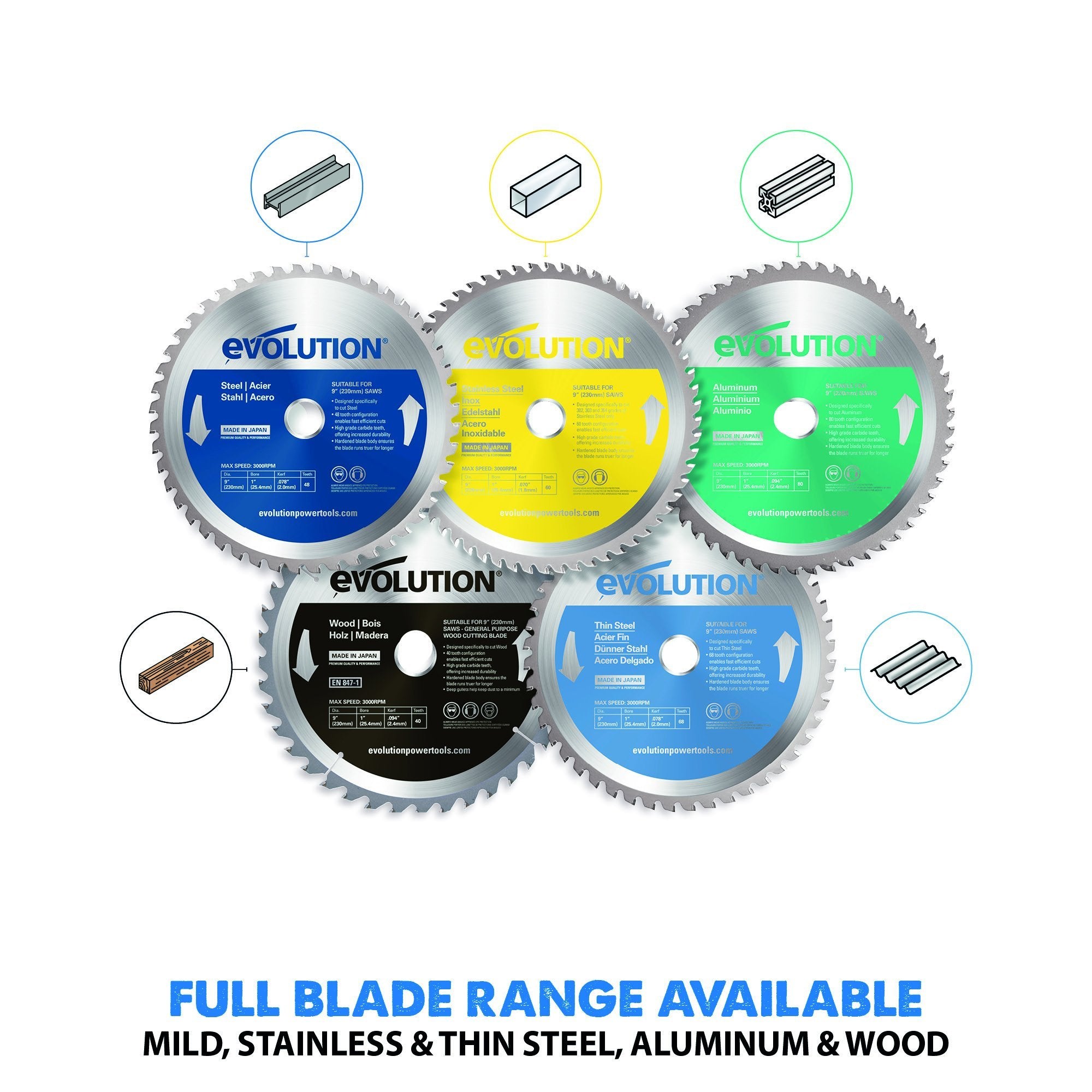 Evolution 230mm Mild Steel Cutting 48T TCT Circular Saw Blade