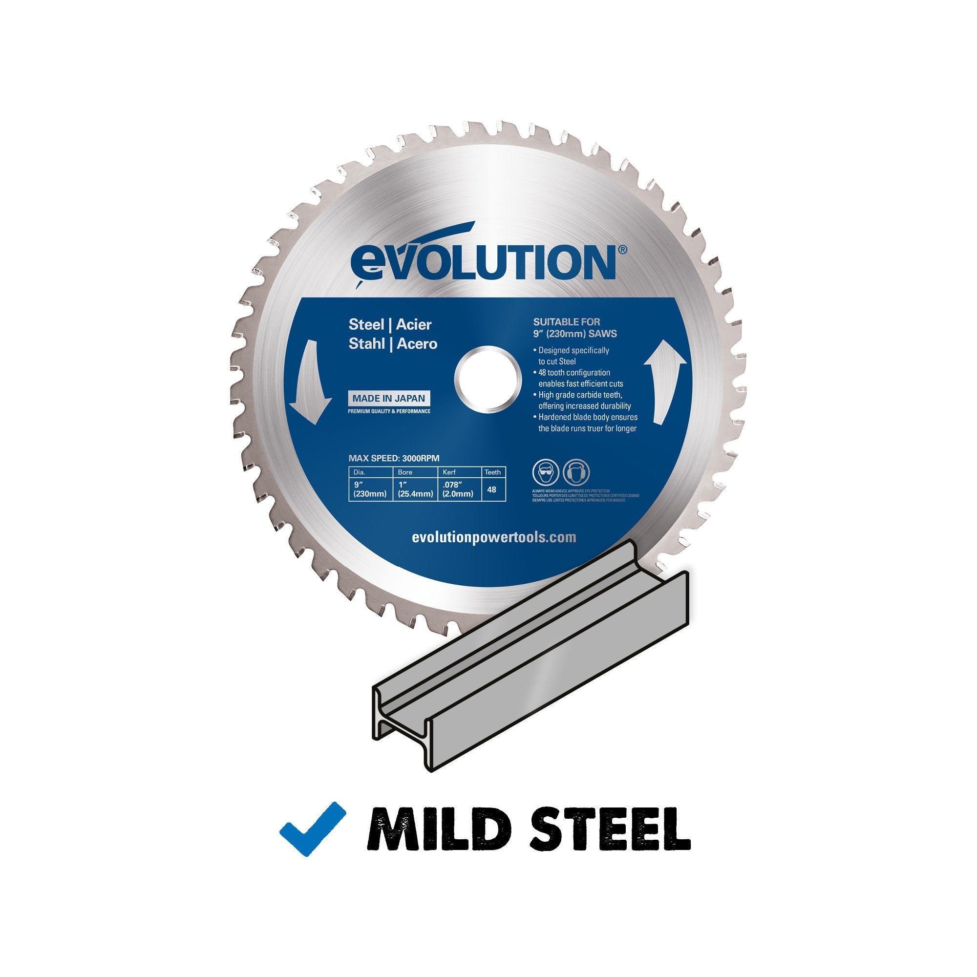 Evolution 230mm Mild Steel Cutting 48T TCT Circular Saw Blade