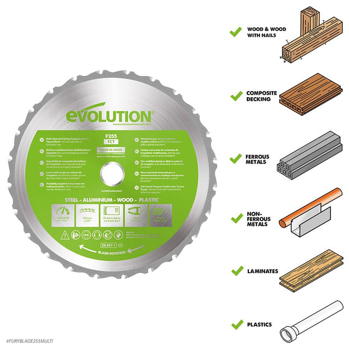 Evolution 255mm wood cutting store 40t blade