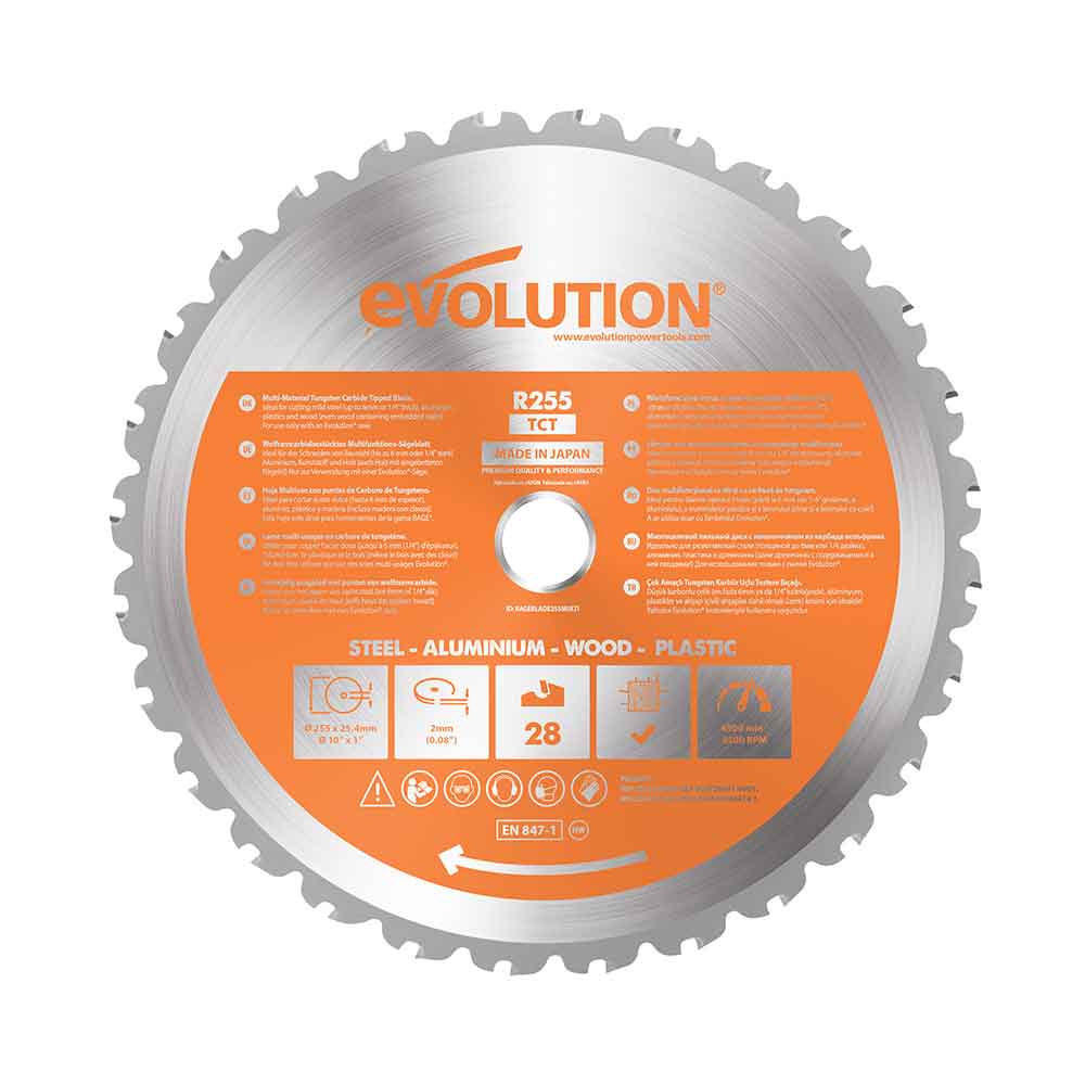 Evolution 255mm Multi-Material Cutting 28T Mitre & Table Saw Blade ...