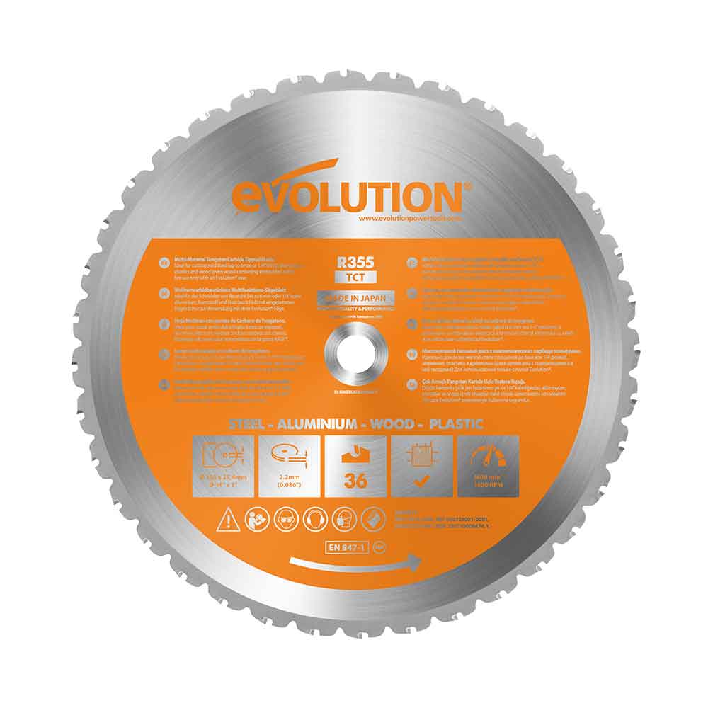 Evolution 355mm Multi-Material Cutting 36T Chop Saw Blade — Evolution ...