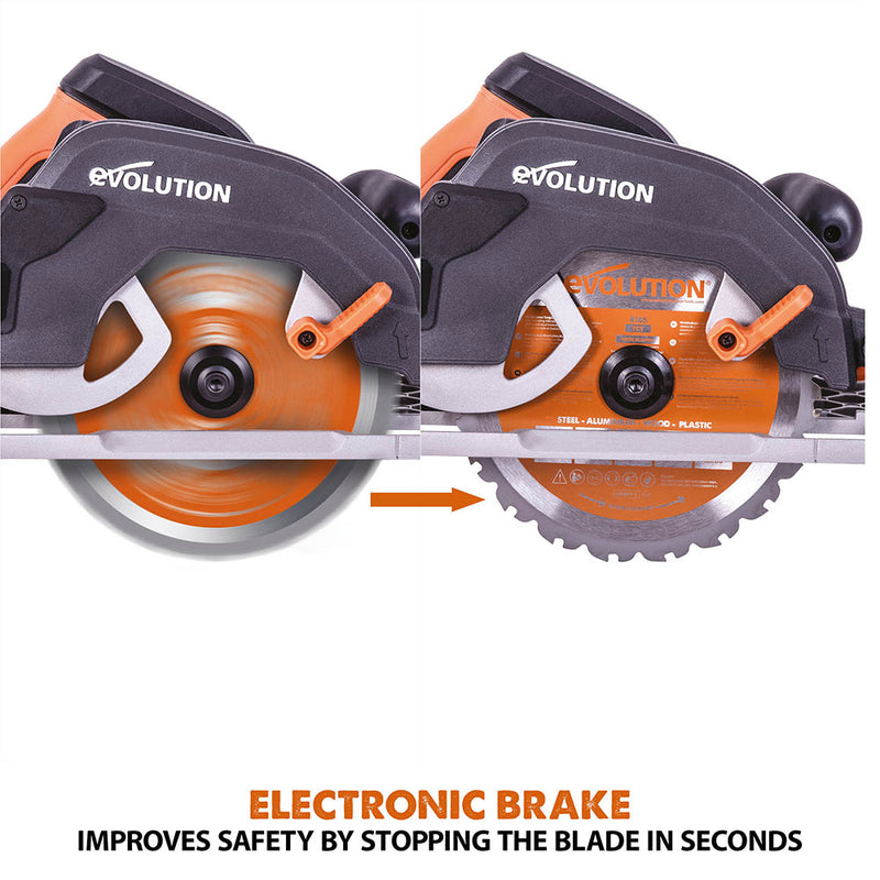 Evolution R185CCSX+ 185mm Circular Saw with TCT Multi-Material Cutting Blade - Evolution Power Tools UK