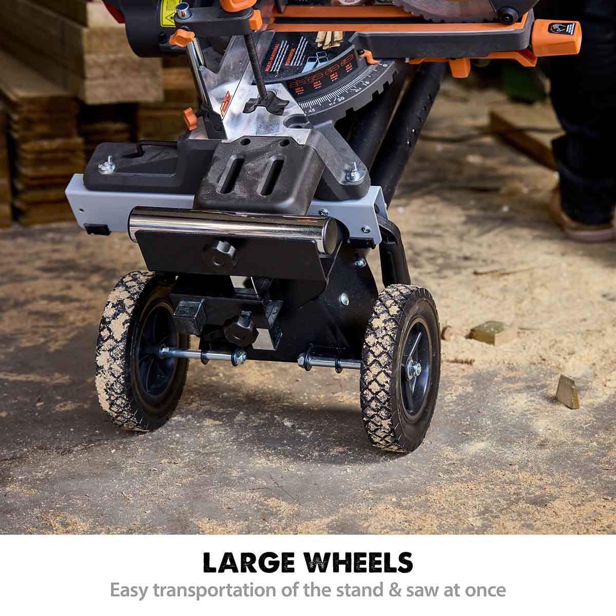 Evolution R255SMS-DB+ 255mm Double Bevel Mitre Saw & XL Rolling Stand Bundle