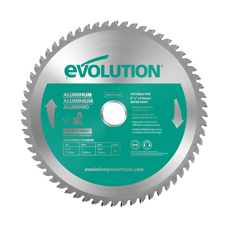 Evolution 185mm Aluminium Cutting 60 Tooth Tungsten Carbide Tipped Mitre Saw Blade - Evolution Power Tools UK