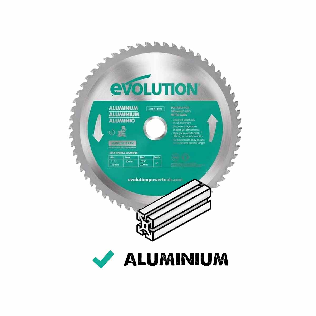 Evolution 185mm Aluminium Cutting 60T TCT Circular Saw Blade