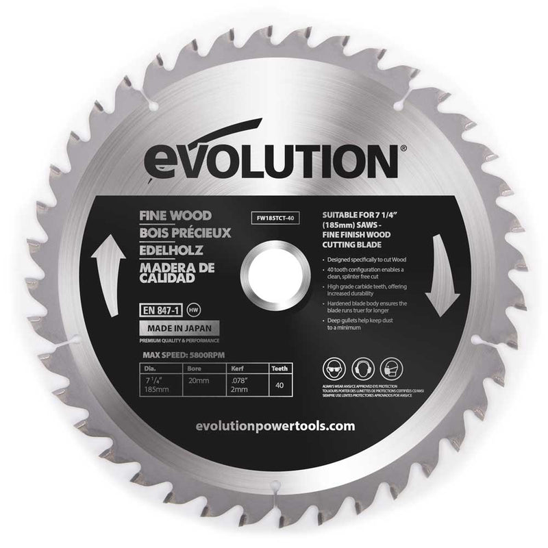 Evolution 185mm Fine Wood Blade 40T - Evolution Power Tools UK