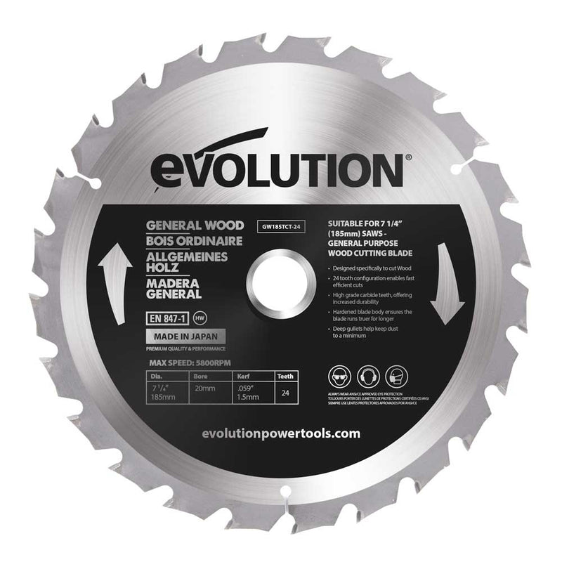 Evolution 185mm General Wood Blade 24T - Evolution Power Tools UK