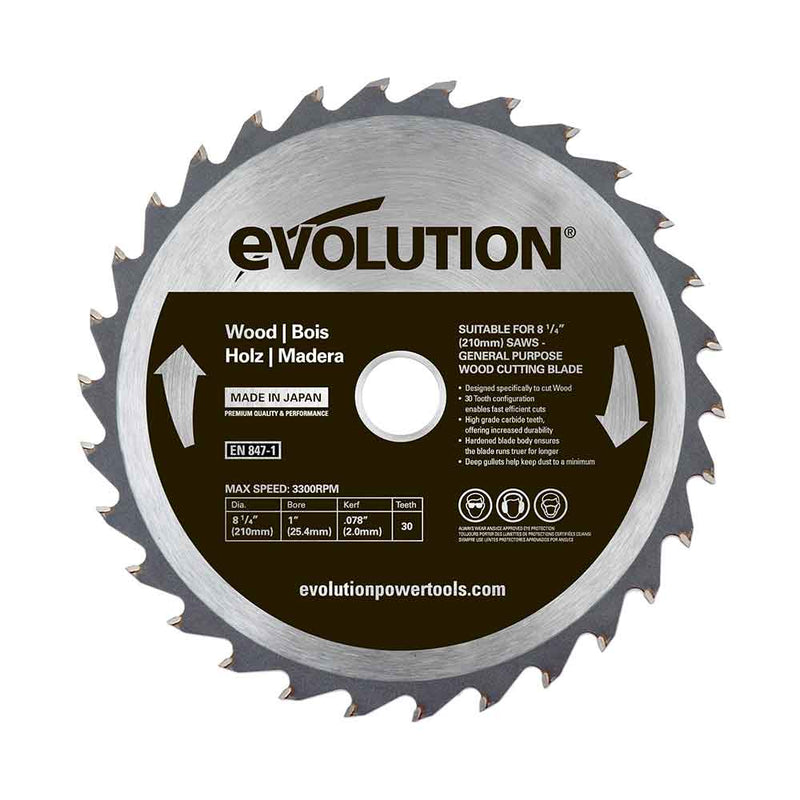 Evolution 210mm General Wood Blade 30T - Evolution Power Tools UK