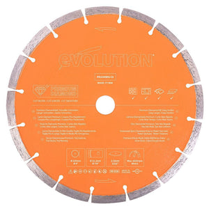 Evolution 230mm, Premium Diamond Disc Cutter Blade With High Diamond Concentration, Segmented Edge and 22.2mm Bore