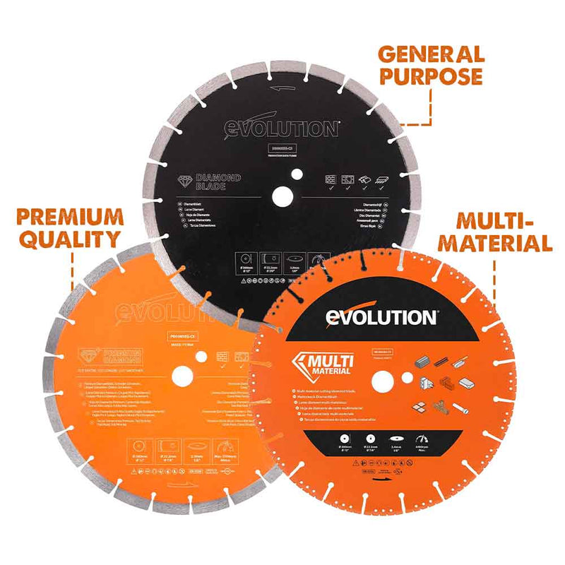 Evolution 230mm, Premium Diamond Disc Cutter Blade With High Diamond Concentration, Segmented Edge and 22.2mm Bore - Evolution Power Tools UK