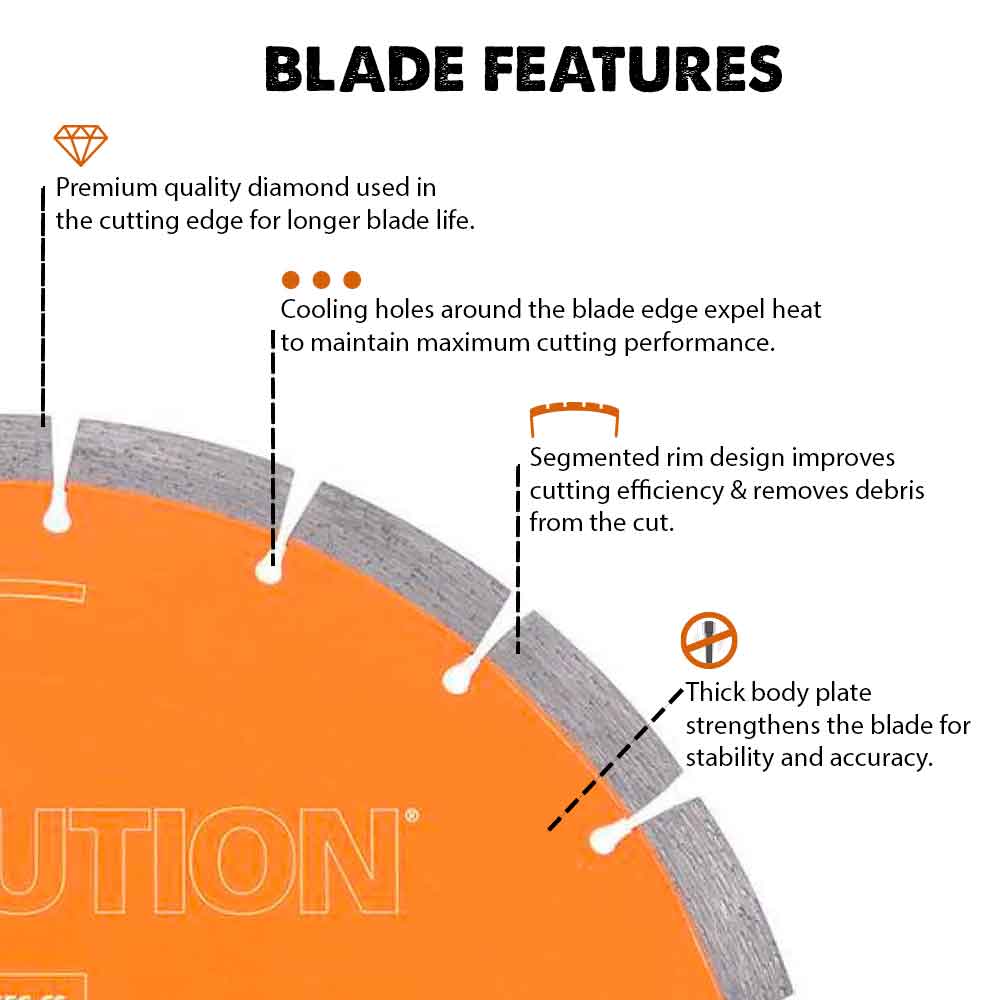 Evolution 230mm, Premium Diamond Disc Cutter Blade With High Diamond Concentration, Segmented Edge and 22.2mm Bore