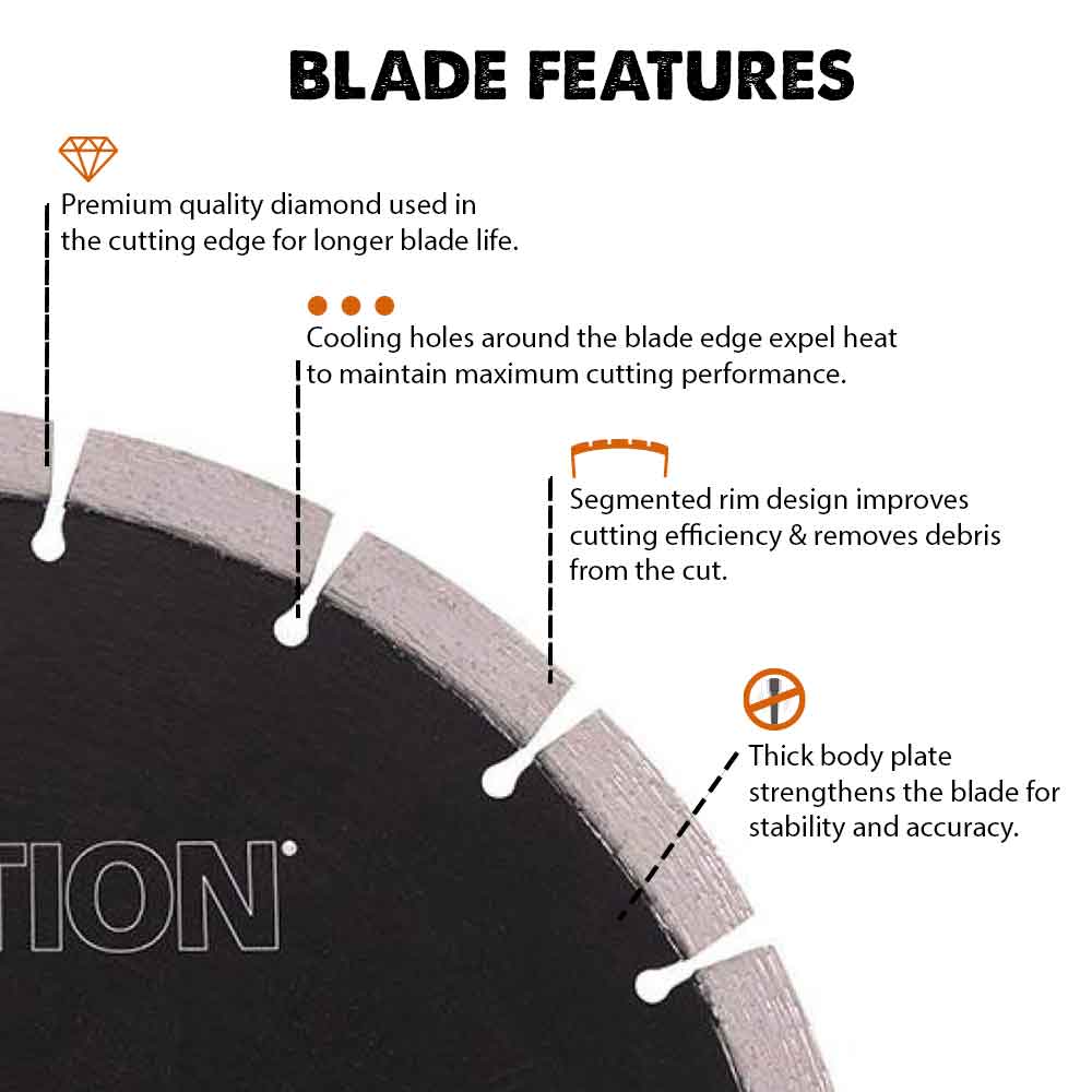 Evolution 230mm General Purpose Diamond Disc Cutter Blade, 22.2mm Bore