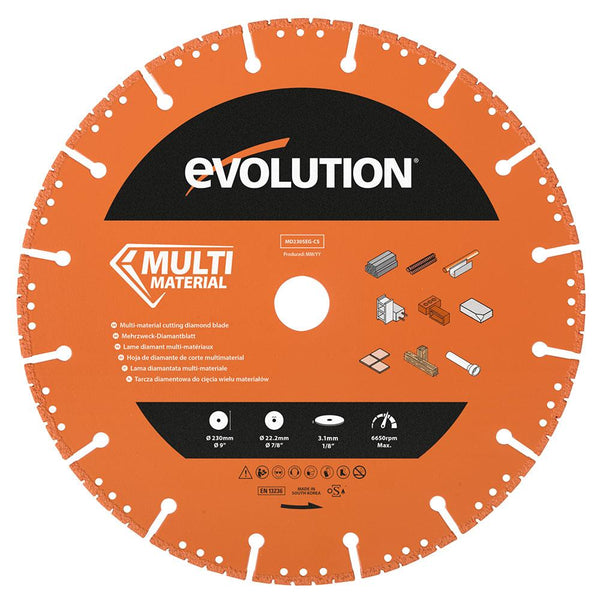 Evolution 230mm Segmented Edge, 22.2mm Bore, Multi-Purpose, Metal Cutting Diamond blade - Evolution Power Tools UK