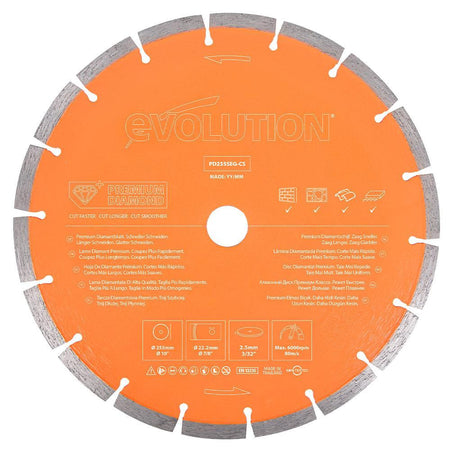 Evolution 255mm Premium Diamond Disc Cutter Blade, 22.2mm Bore