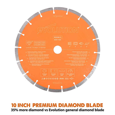 Evolution 255mm Premium Diamond Disc Cutter Blade With High Diamond Concentration, Segmented Edge and 22.2mm Bore
