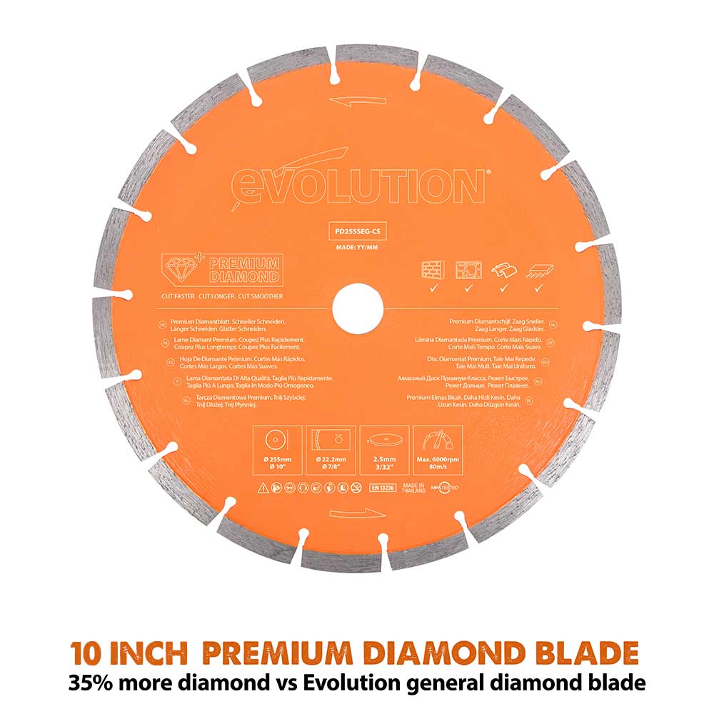 Evolution 255mm Premium Diamond Disc Cutter Blade With High Diamond ...