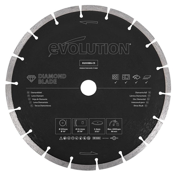 Evolution 255mm Segmented Edge, 22.2mm Bore, Concrete, Stone, Brick Cutting Diamond Blade - Evolution Power Tools UK