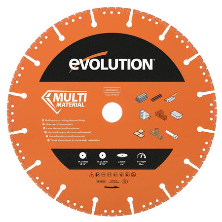 Evolution 255mm Heavy Duty Diamond Demolition Disc Cutter Blade, 22.2mm Bore