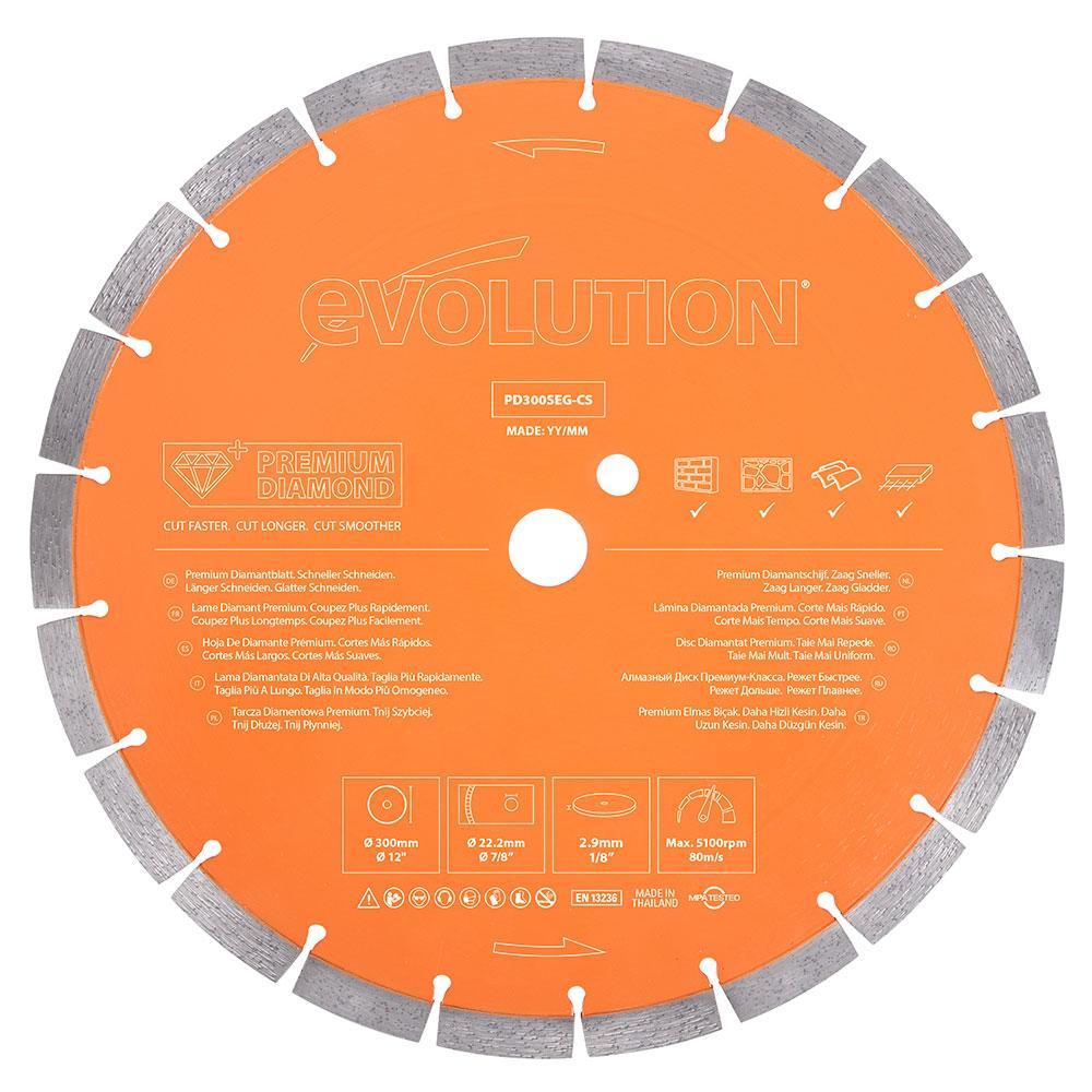 Evolution 300mm Premium Diamond Disc Cutter Blade With High Diamond Concentration, Segmented Edge and 22.2mm Bore