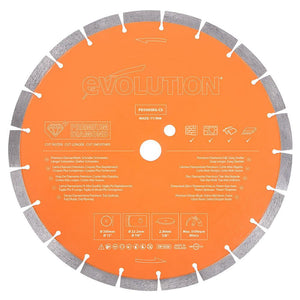 Evolution 300mm Premium Diamond Disc Cutter Blade With High Diamond Concentration, Segmented Edge and 22.2mm Bore